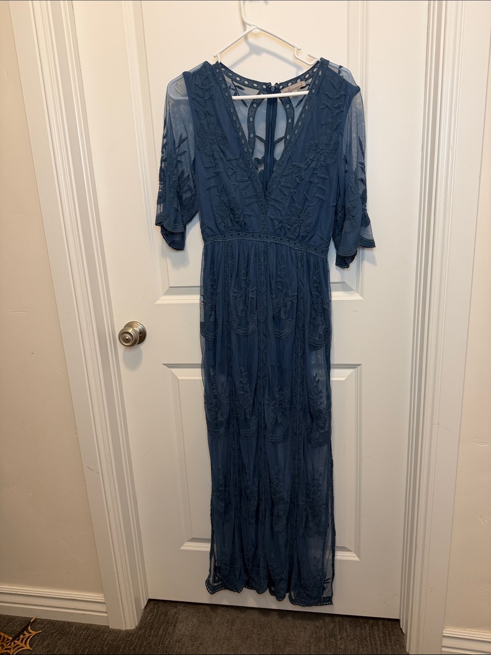 Wishlist Blue Embroidered V-Neck Jumper Maxi Dress